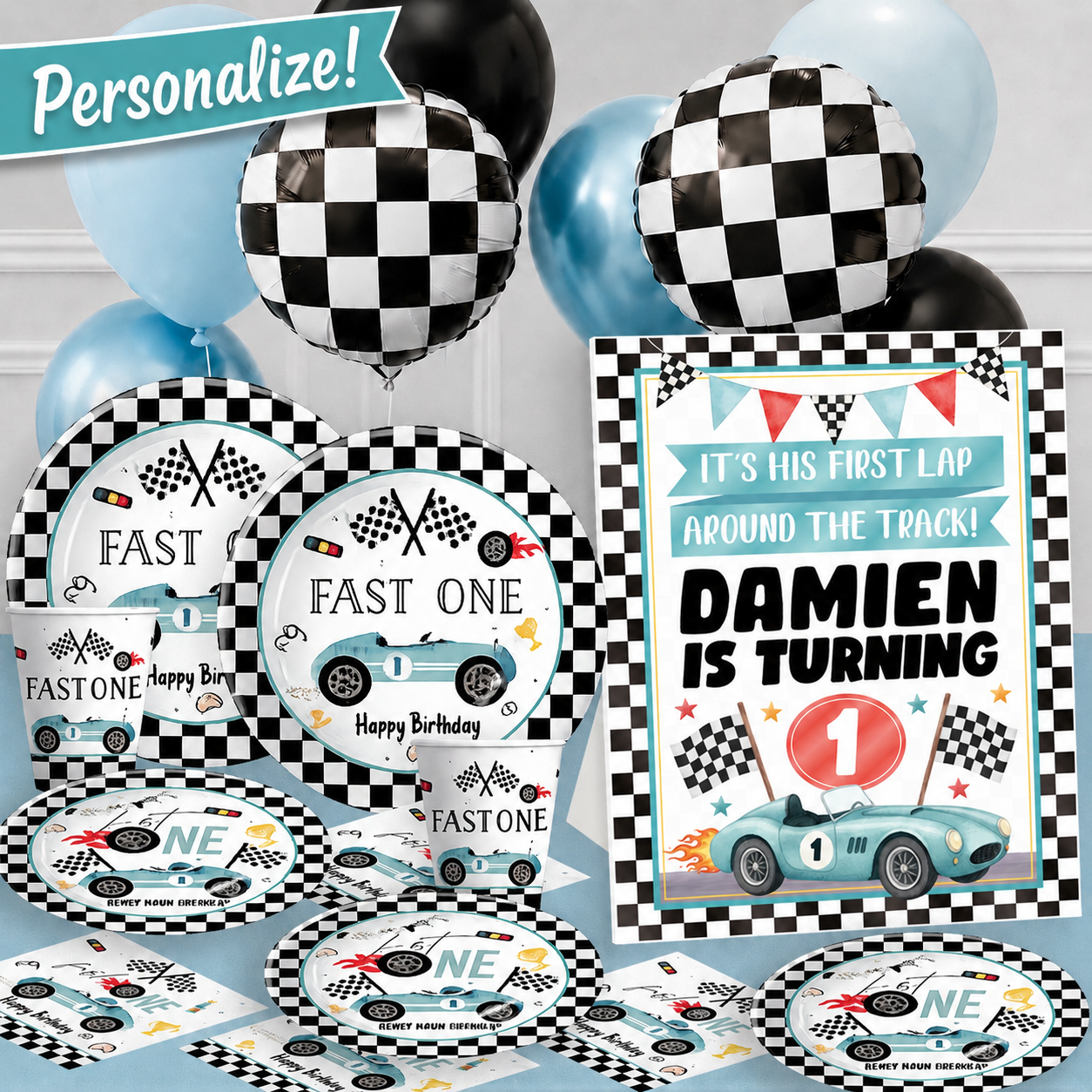 *Racing Fast ONE 1st Birthday Party Kit for 10